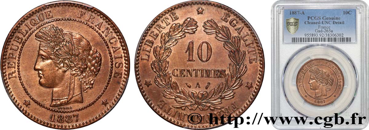 10 centimes Cérès 1887 Paris F.135/31 SUP+ PCGS