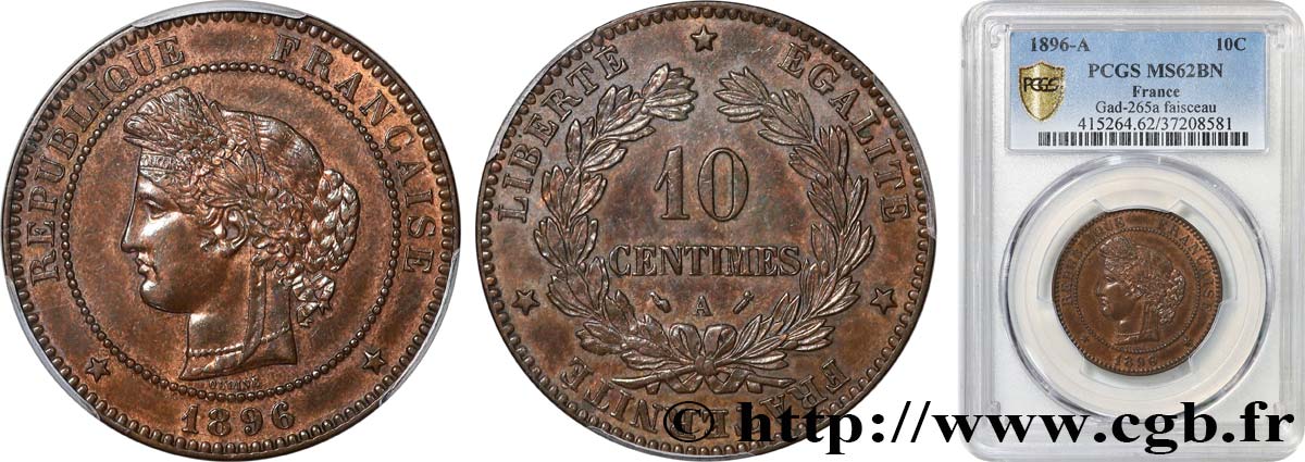 10 centimes Cérès 1896 Paris F.135/41 SUP62 PCGS