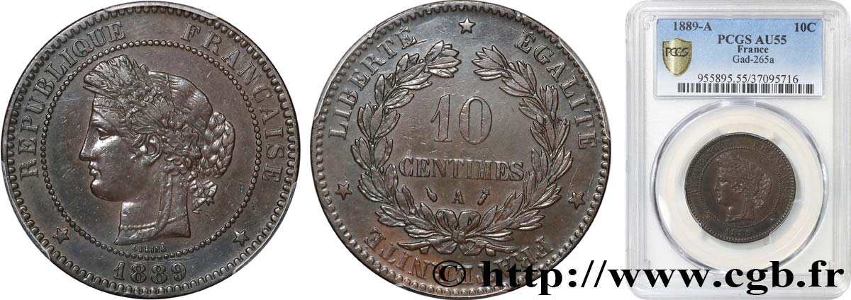 10 centimes Cérès 1889 Paris F.135/34 SUP55 PCGS