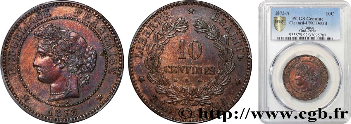 10 centimes Cérès 1873 Paris F.135/10 VZ+ PCGS