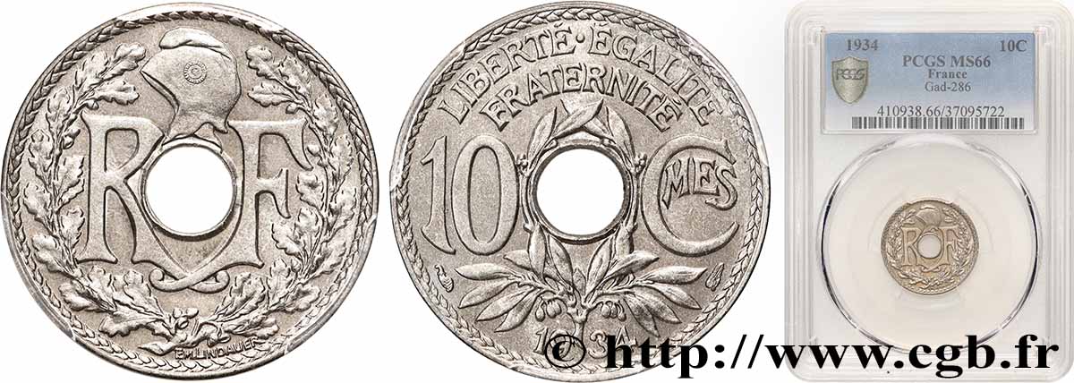 10 centimes Lindauer 1934  F.138/21 ST66 PCGS