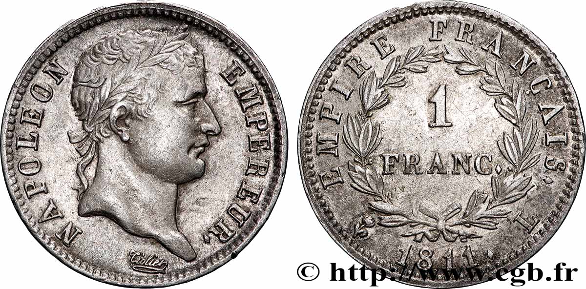 1 franc Napoléon Ier tête laurée, Empire français 1811 Bayonne F.205/35 TTB+ 