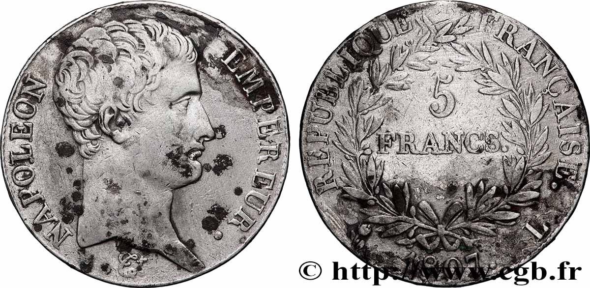 5 francs Napoléon Empereur, Calendrier grégorien 1807 Bayonne F.304/18 TB 