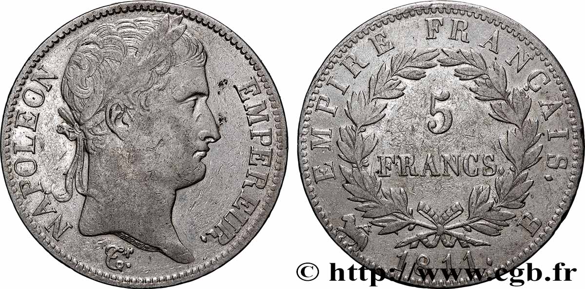 5 francs Napoléon Empereur, Empire français 1811 Rouen F.307/28 S 