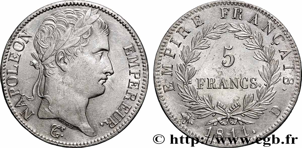 5 francs Napoléon Empereur, Empire français 1811 Lyon F.307/30 SUP 