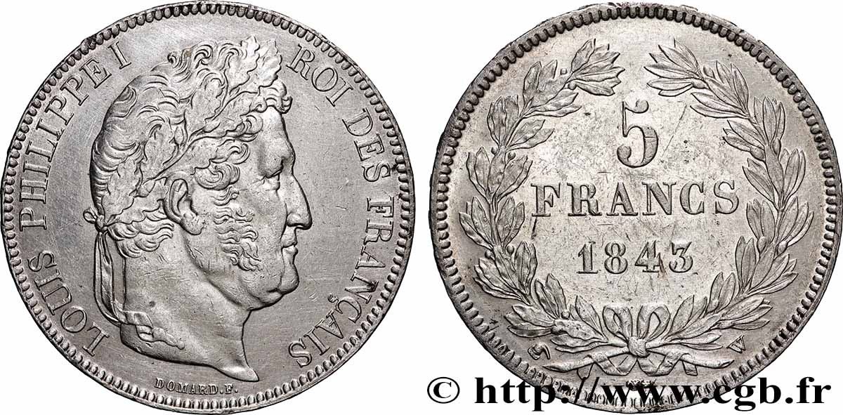 5 francs IIe type Domard 1843 Lille F.324/104 TTB+ 