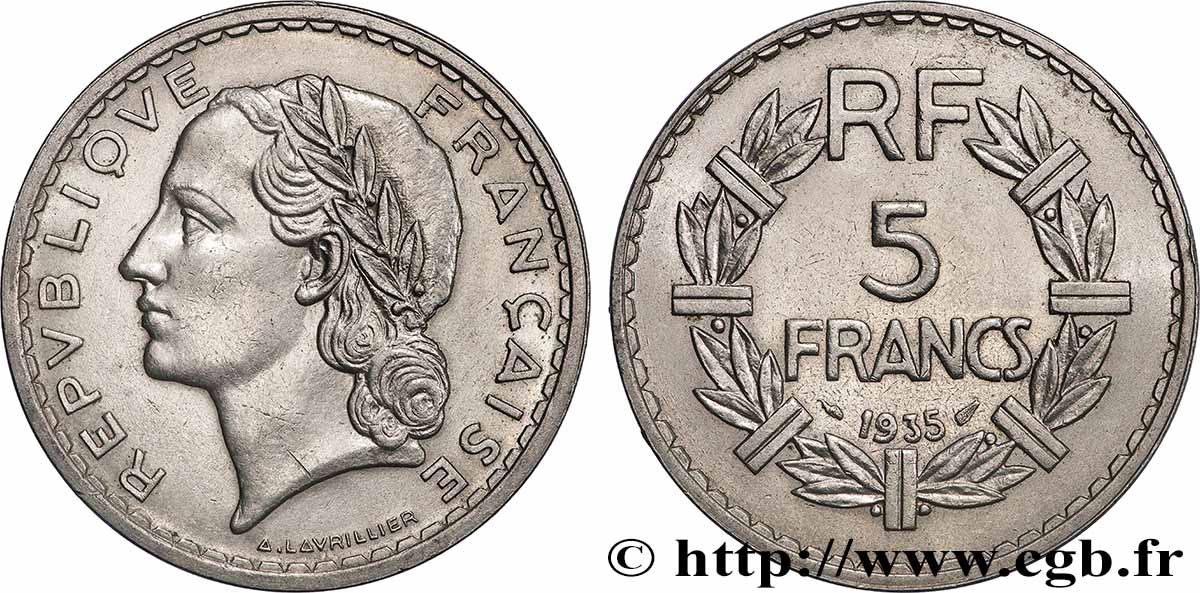 5 francs Lavrillier, nickel 1935  F.336/4 SUP 