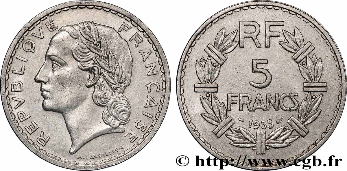 5 francs Lavrillier, nickel 1935  F.336/4 VZ 