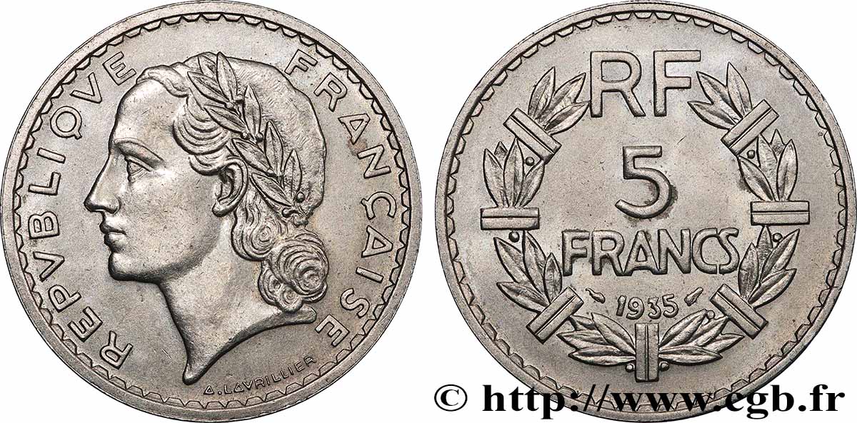 5 francs Lavrillier, nickel 1935  F.336/4 AU 
