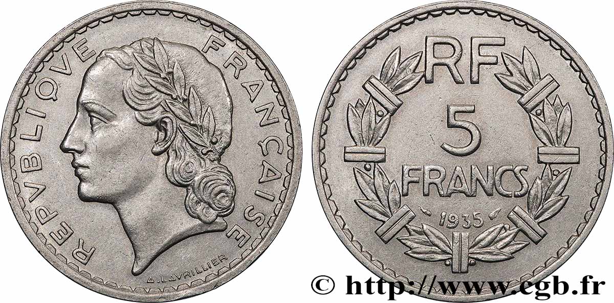 5 francs Lavrillier, nickel 1935  F.336/4 VZ 
