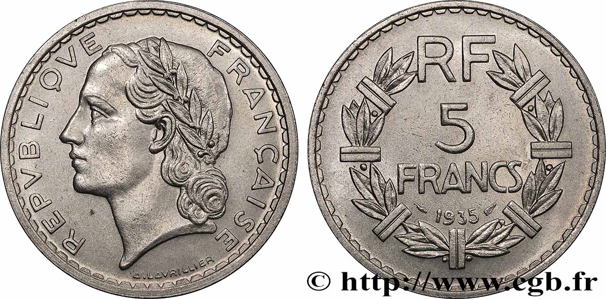 5 francs Lavrillier, nickel 1935  F.336/4 SUP 