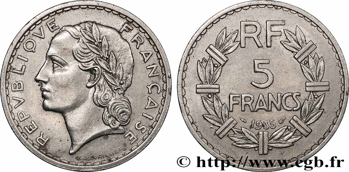 5 francs Lavrillier, nickel 1935  F.336/4 SUP 