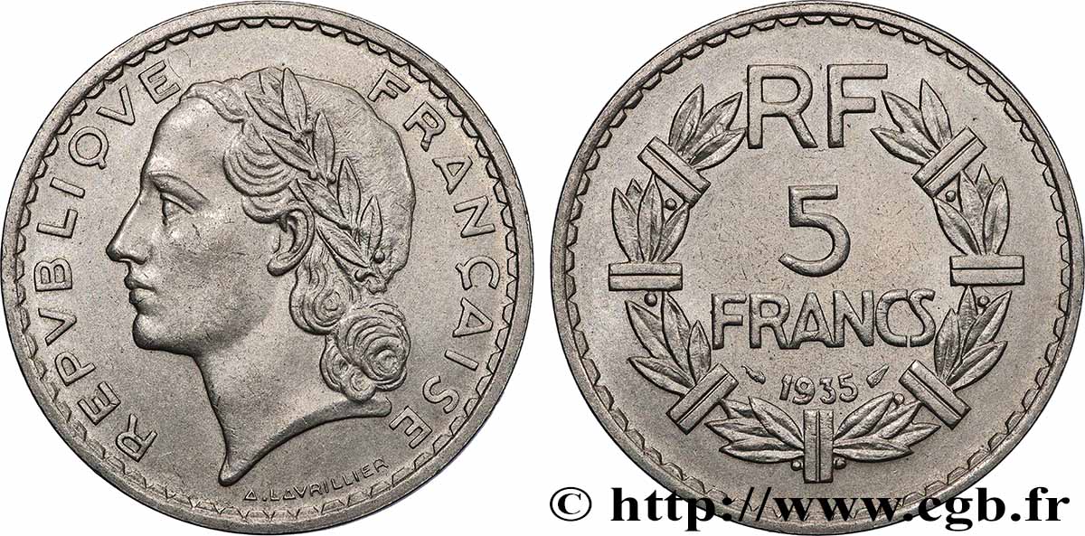 5 francs Lavrillier, nickel 1935  F.336/4 VZ 
