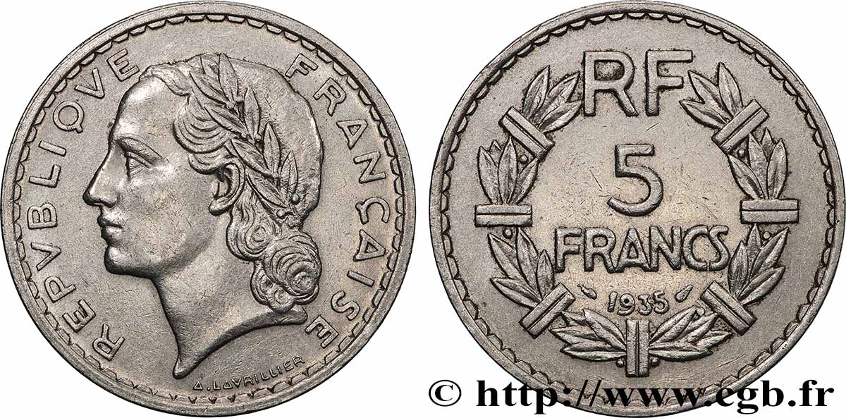5 francs Lavrillier, nickel 1935  F.336/4 SUP 