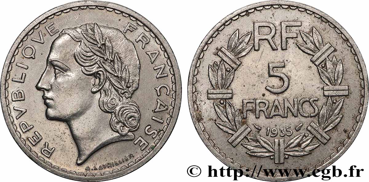 5 francs Lavrillier, nickel 1935  F.336/4 SUP 