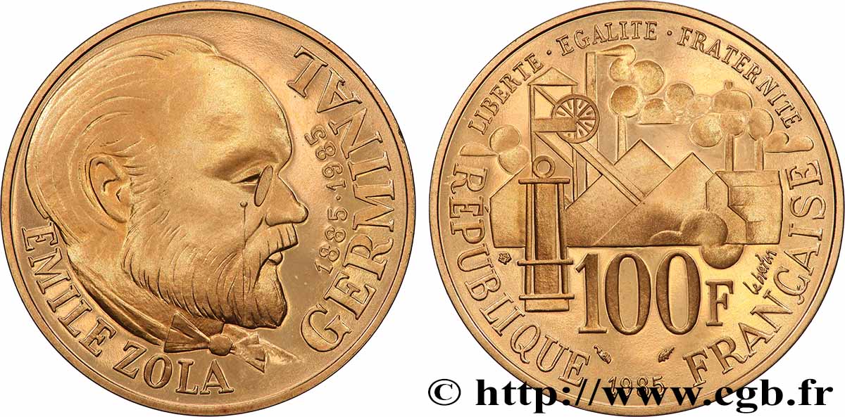 Belle Épreuve Or 100 francs - Emile Zola 1985 Pessac F.1601 1 FDC 