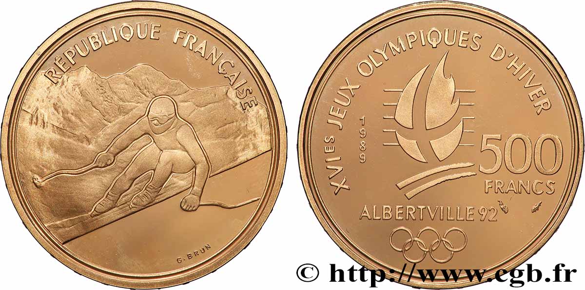 Belle Épreuve Or 500 francs - Ski alpin / Descente du Mont-Blanc 1989 Paris F5.1801 1 FDC 
