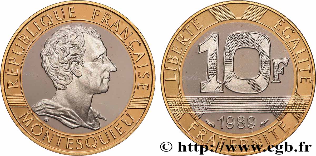 Belle Épreuve Or 10 francs Montesquieu 1989  F5.1305 3 ST 
