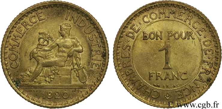 1 franc Chambres de Commerce 1920 Paris F.218/2 AU55 