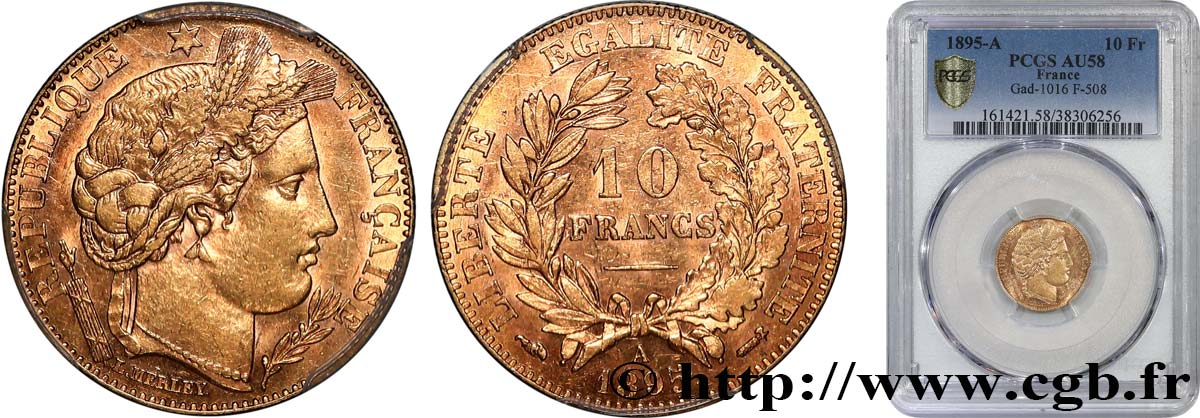 10 francs or Cérès, IIIe République 1895 Paris F.508/3 VZ58 PCGS
