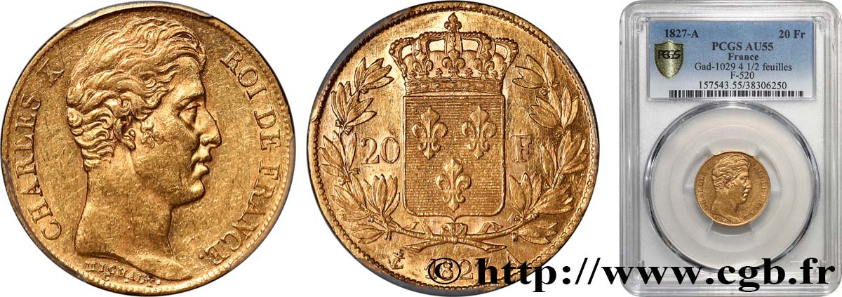 20 francs or Charles X 1827 Paris F.520/6 VZ55 PCGS