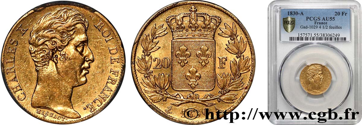 20 francs Charles X 1830 Paris F.520/12 SUP55 PCGS