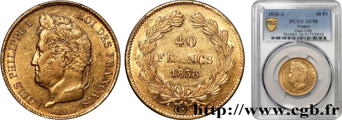 40 francs or Louis-Philippe 1838 Paris F.546/11 SUP58 PCGS