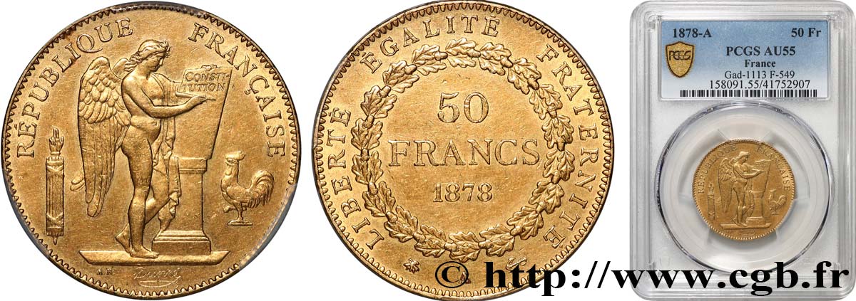 50 francs or Génie 1878 Paris F.549/1 SUP55 PCGS