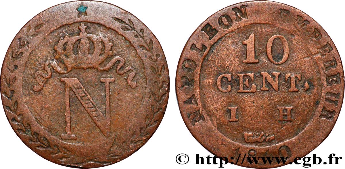 Faux de 10 cent. à l&nbsp;N couronnée 1810 Limoge / La Rochelle F.130/21 var. XF 
