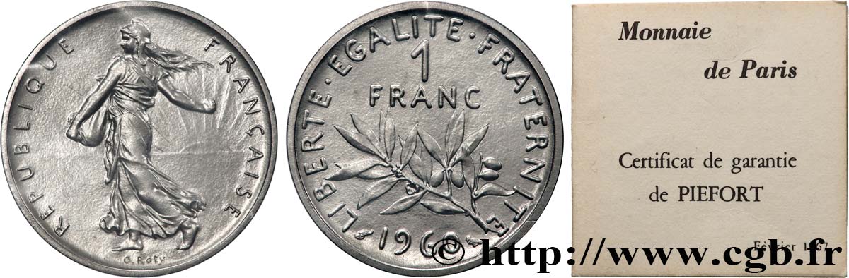 Piéfort nickel de 1 franc Semeuse, nickel 1960 Paris GEM.104 P1 FDC 