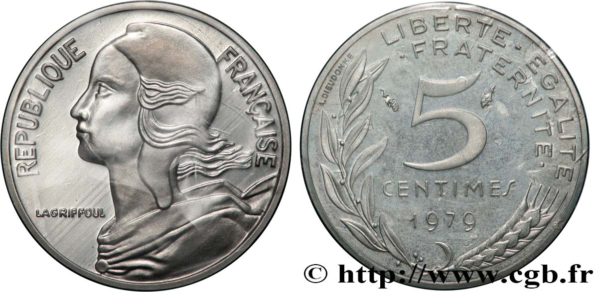 Piéfort argent de 5 centimes Marianne 1979 Pessac GEM.22 P2 SPL 