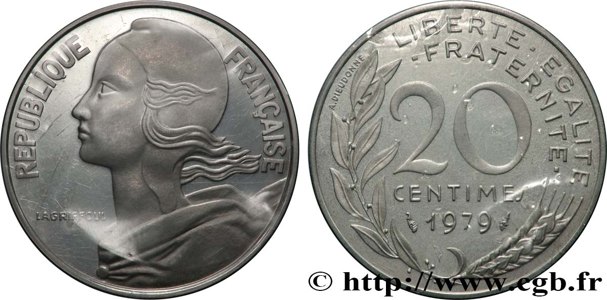 Piéfort argent de 20 centimes Marianne 1979 Pessac GEM.56 P2 SPL 