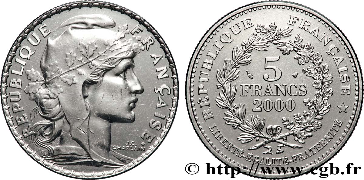 5 francs La Marianne de Chaplain 2000 Paris F.354/1 ST 