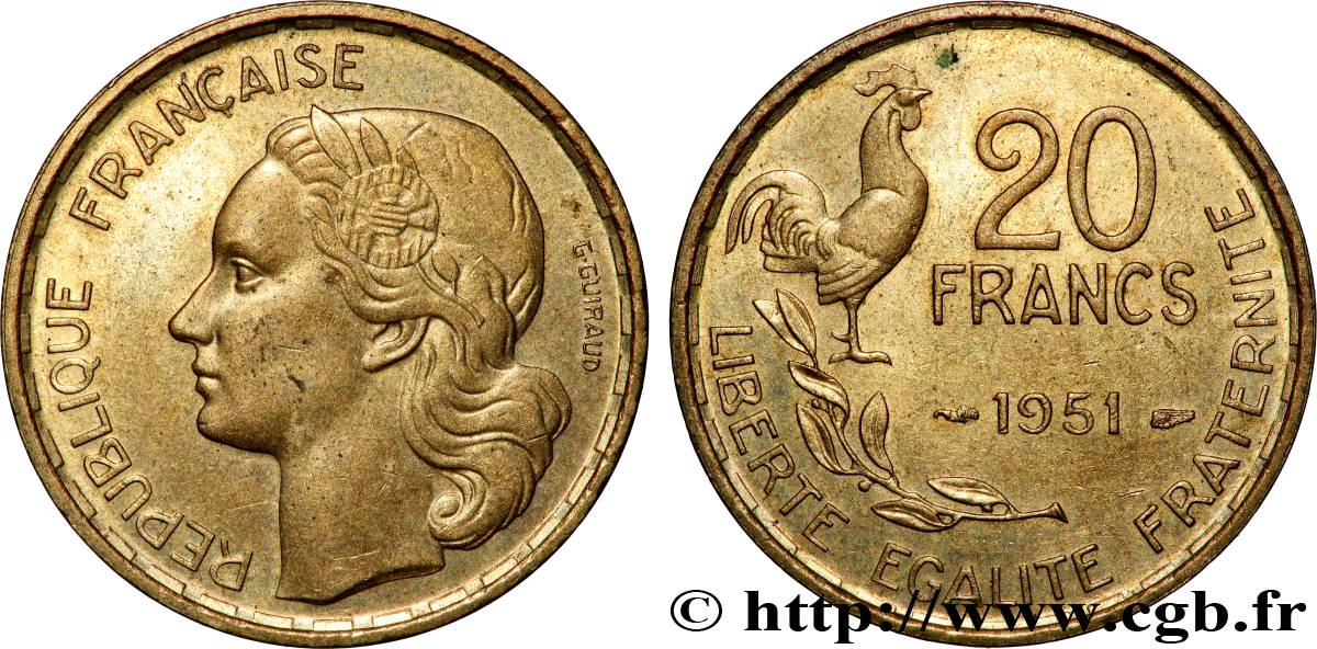 20 francs G. Guiraud 1951  F.402/7 AU 