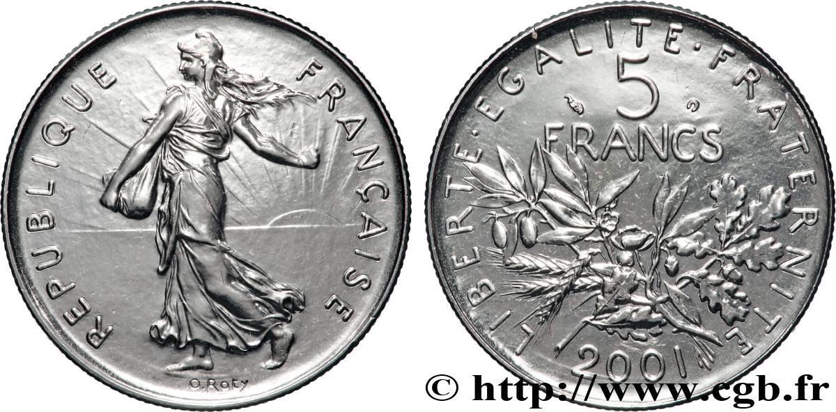 5 francs Semeuse, nickel, BU (Brillant Universel) 2001 Pessac F.341/37 FDC 