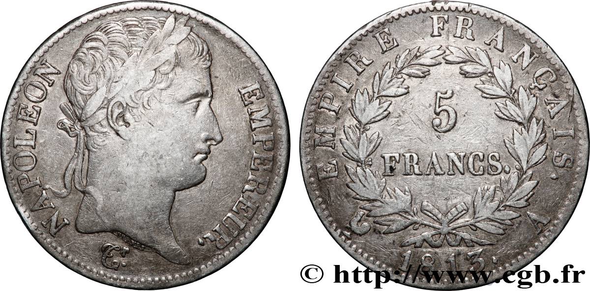 5 francs Napoléon Empereur, Empire français 1813 Paris F.307/58 TB+ 
