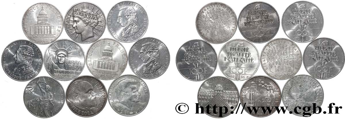 Lot de 10 pièces de 100 francs commémoratives - - F.-/ SS 