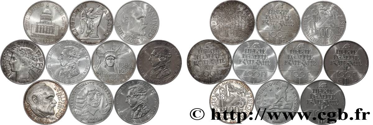 Lot de 10 pièces de 100 francs commémoratives - - F.-/ TTB 