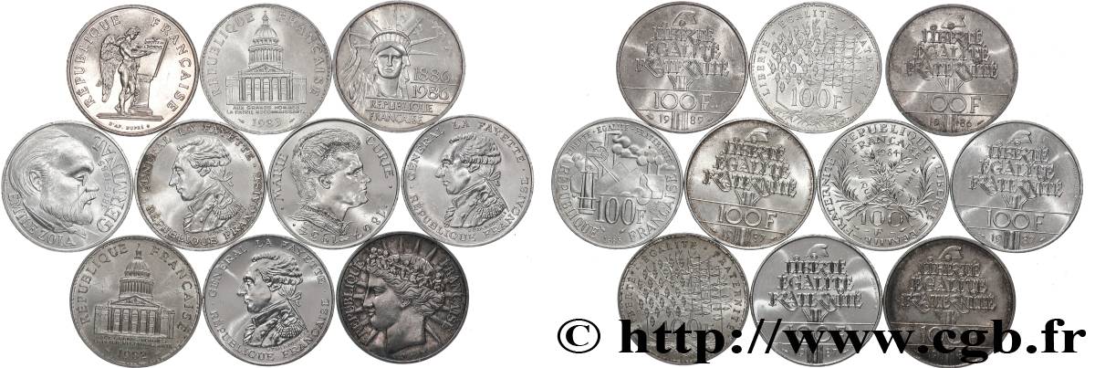 Lot de 10 pièces de 100 francs commémoratives - - F.-/ BB 