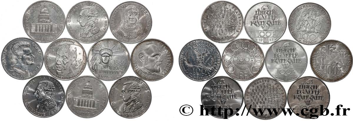 Lot de 10 pièces de 100 francs commémoratives - - F.-/ MBC 