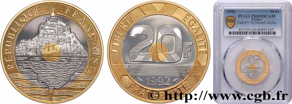 Belle Épreuve Or 20 francs - Mont Saint-Michel 1992 Pessac F5.1400 1 FDC69 PCGS