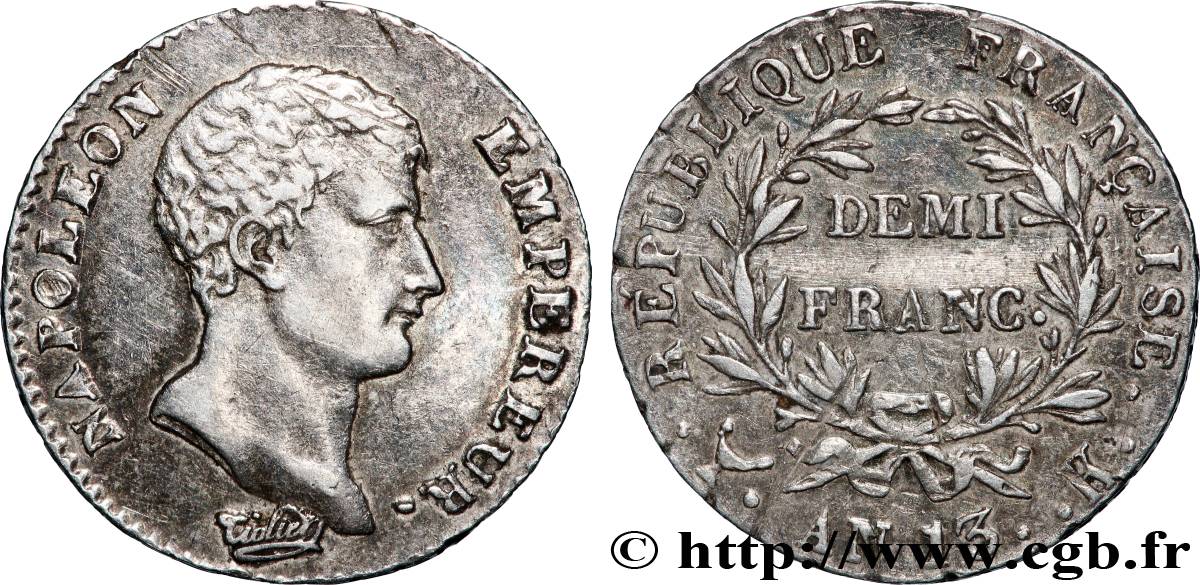 Demi-franc Napoléon Empereur, Calendrier révolutionnaire 1805 Bordeaux F.174/17 TTB 