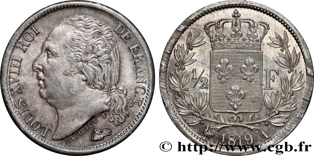 1/2 franc Louis XVIII 1819 Paris F.179/20 SUP62 