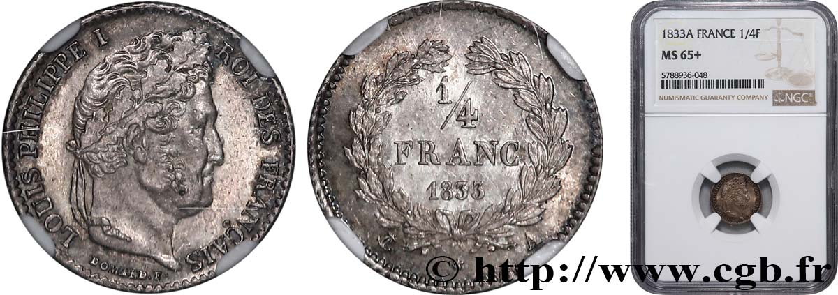 1/4 franc Louis-Philippe 1833 Paris F.166/30 FDC65 NGC