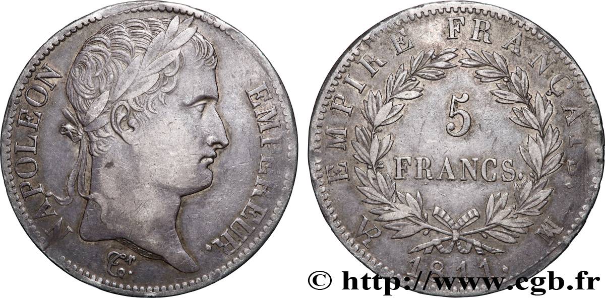5 francs Napoléon Empereur, Empire français 1811 Marseille F.307/36 TTB 
