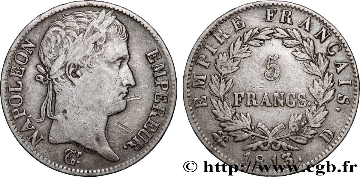 5 francs Napoléon Empereur, Empire français 1813 Lyon F.307/62 TB 