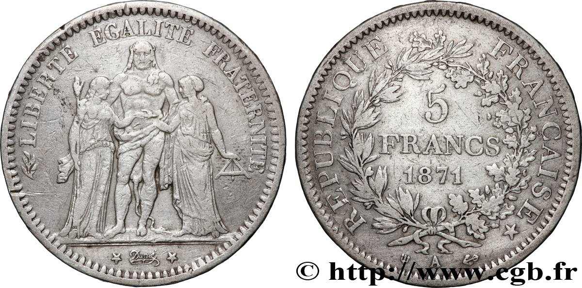 5 francs Hercule, dite “Camélinat” 1871 Paris F.334/3 TB+ 