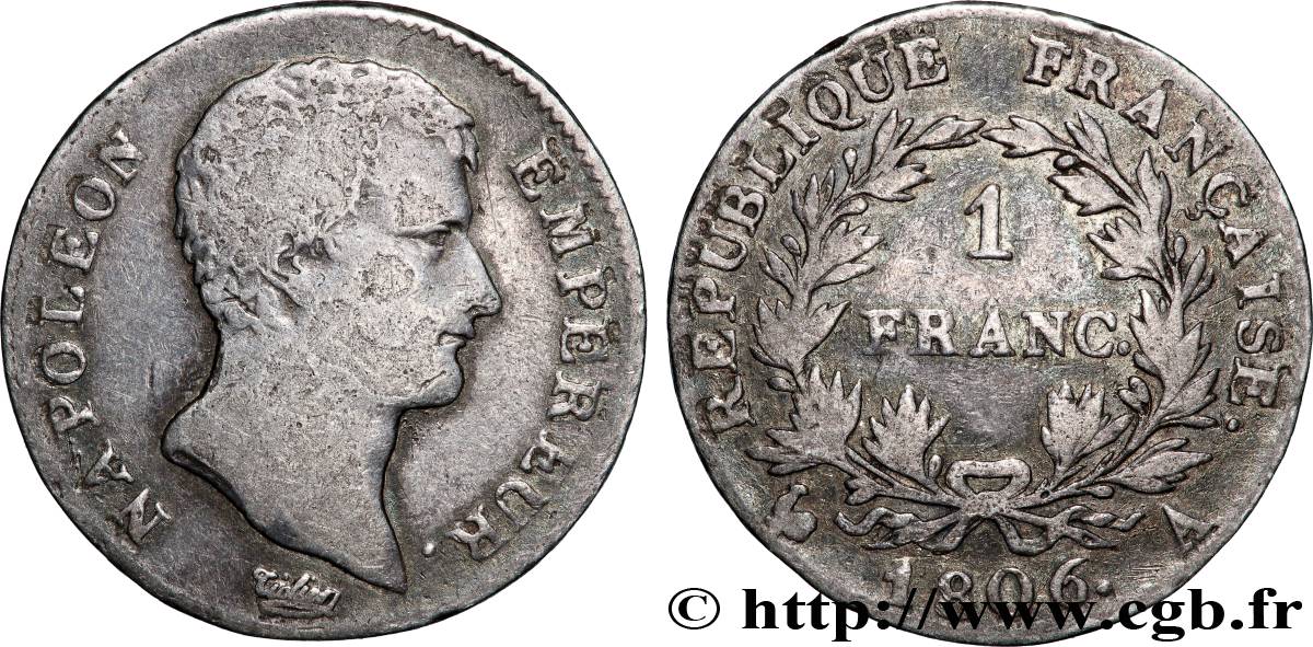 1 franc Napoléon Empereur, Calendrier grégorien 1806 Paris F.202/1 TB 