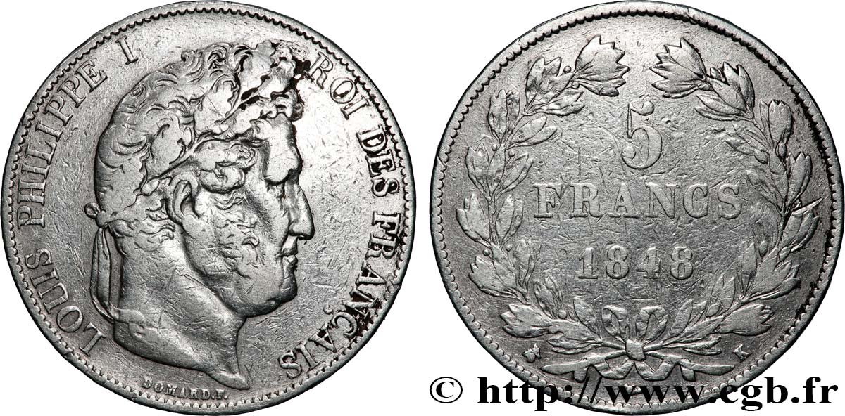 5 francs, IIIe type Domard 1848 Bordeaux F.325/19 TB 