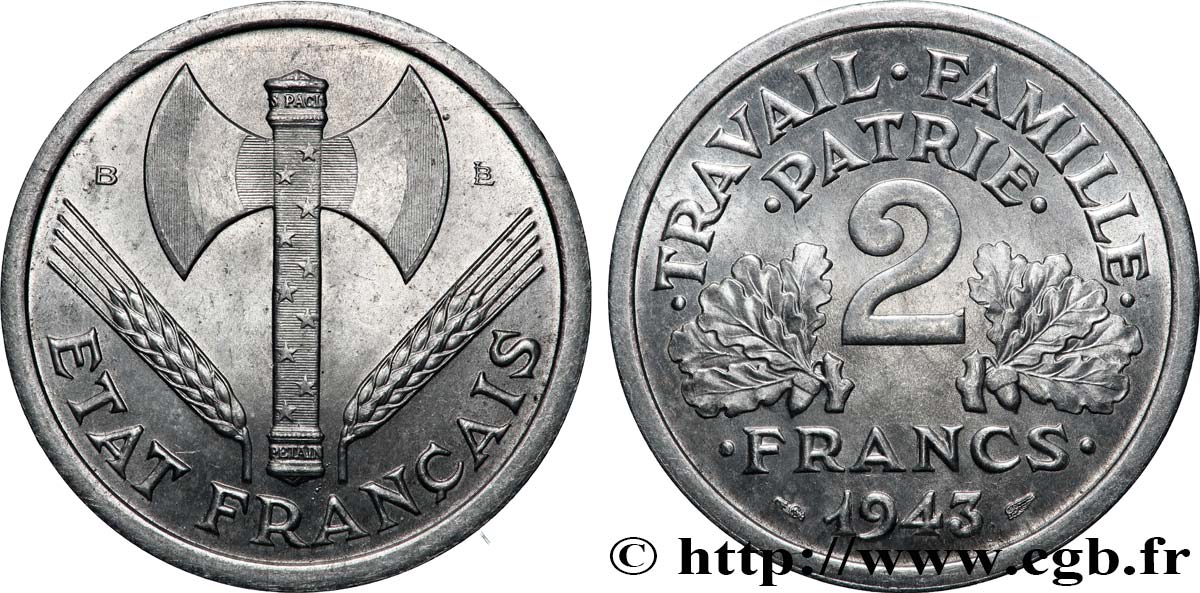 2 francs Francisque 1943 Beaumont-Le-Roger F.270/3 SPL63 